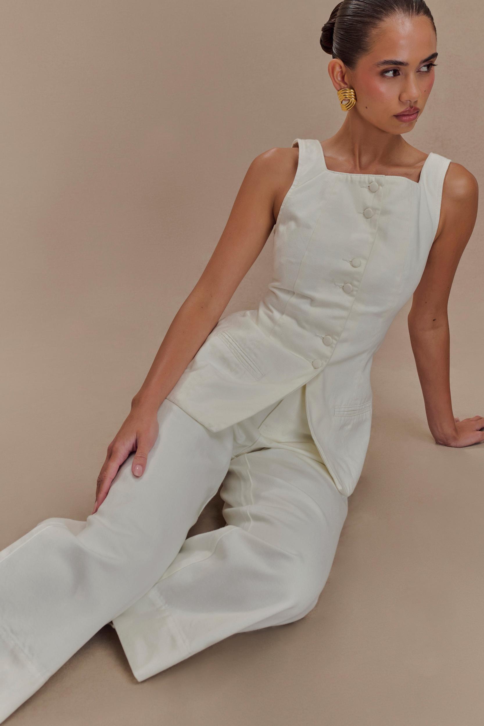 Kaitlyn Square Neck Long Line Top - White Product Image