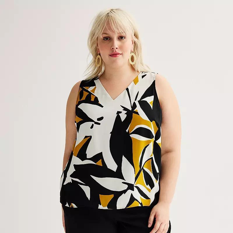 Plus Size Nine West Essential V-Neck Tank Top, Women's, Size: 5XL, Black Outline Abstract Product Image