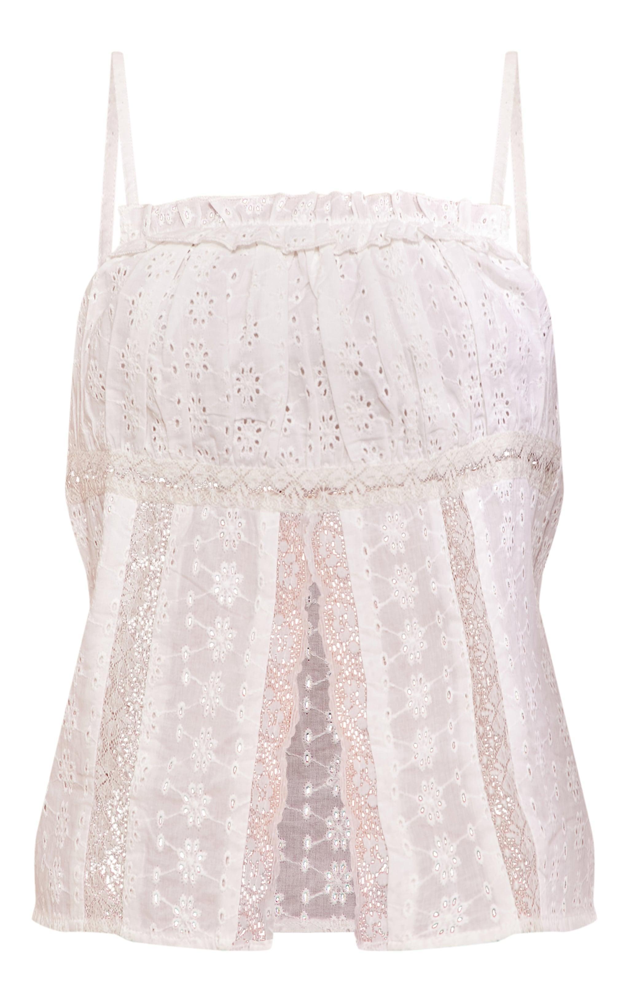 White Lace Insert Split Front Cami Top Product Image