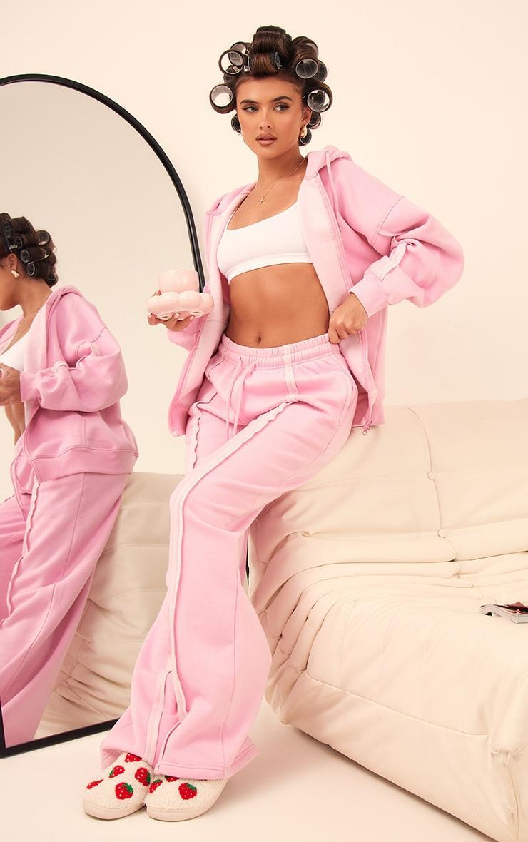 Light Pink Oversized Wide Leg Seam Detail Sweatpants Product Image