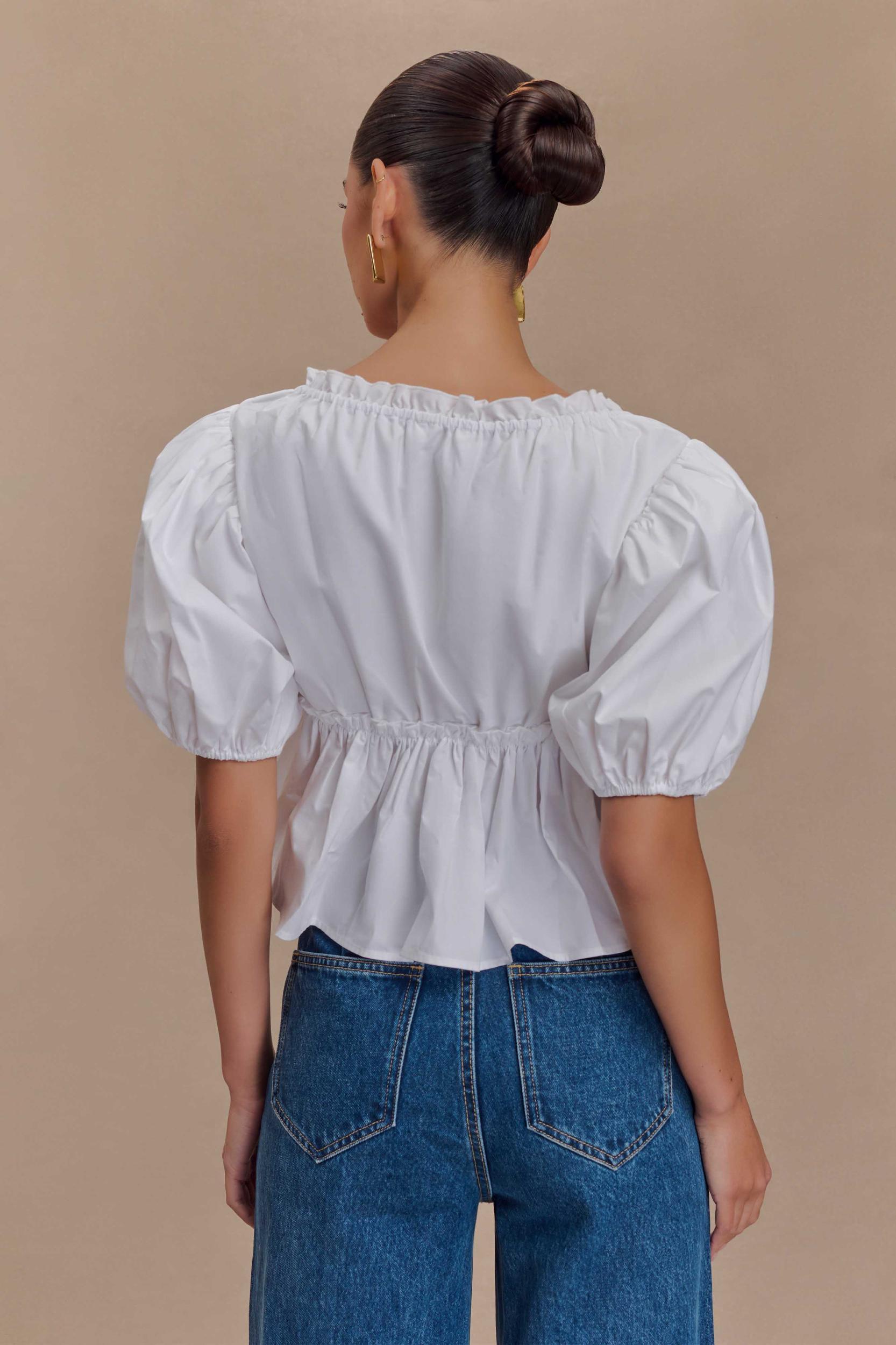 Magdalena Puff Crop Top - White Product Image