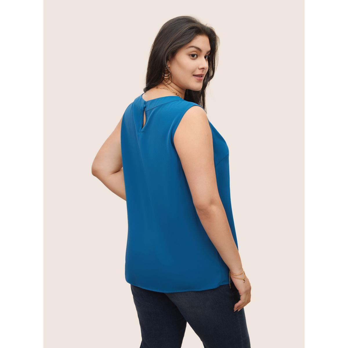 Plus Size Plain Keyhole Twist Front Tank Top Women Aegean At the Office Twist Asymmetrical Neck Work Tank Tops Camis BloomChic 18-20/2X Product Image