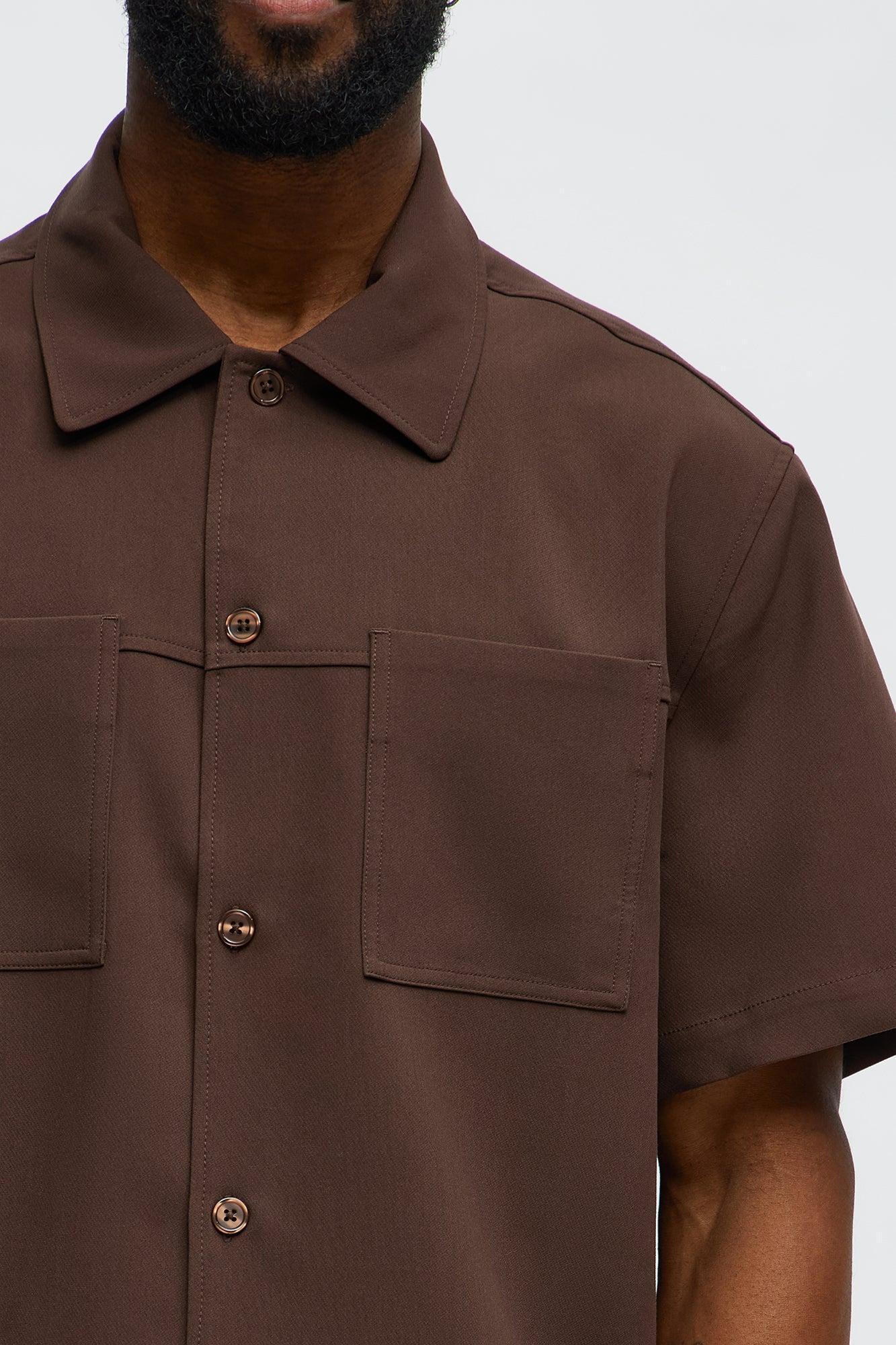 Cropped Ronan Weekender Button Up Shirt - Brown Product Image