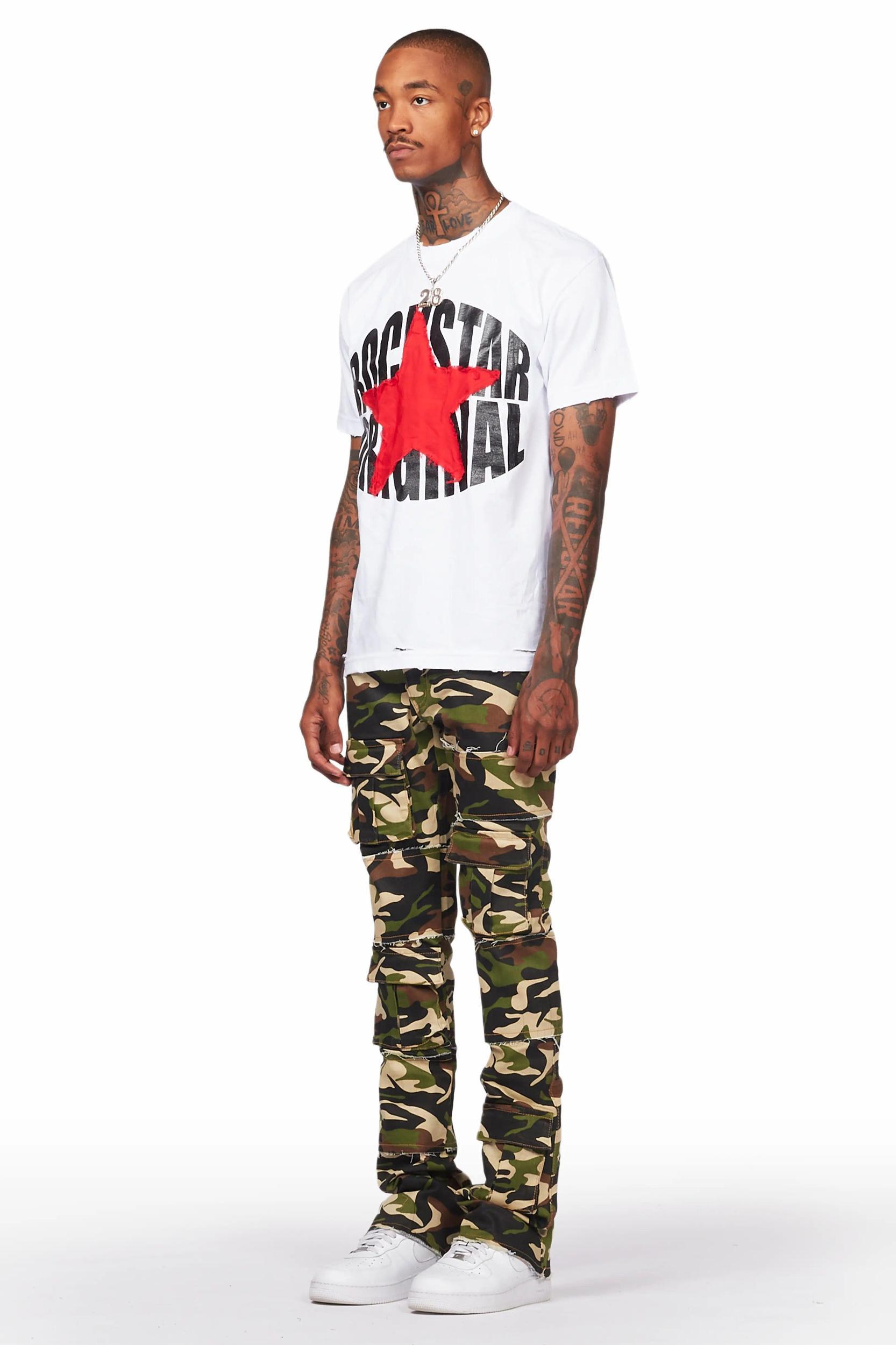 Duggar Green Camo Cargo Stacked Flare Jean Male Product Image