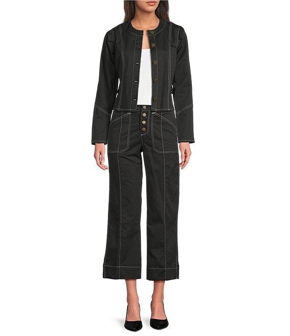 KARL LAGERFELD PARIS Coordinating Round Neck Long Sleeve Contrast Trim Cropped Jacket Product Image