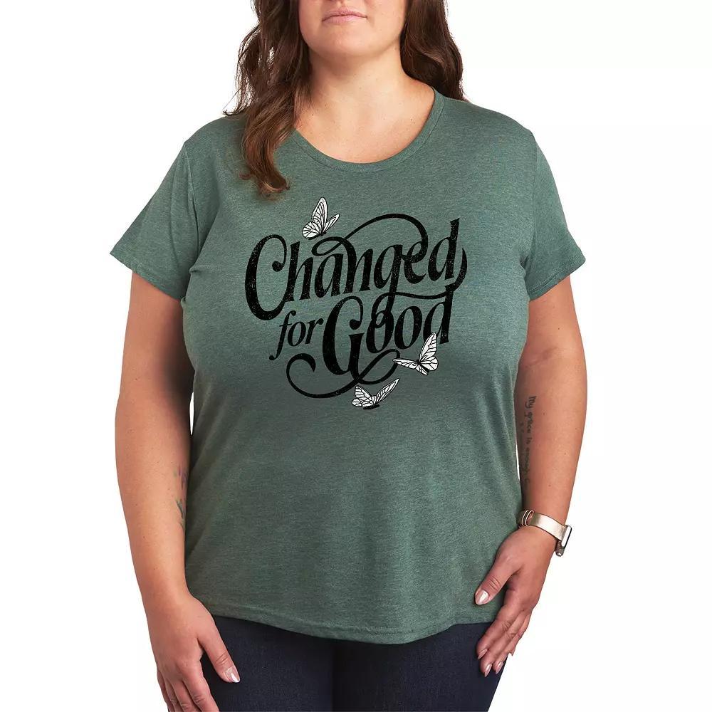 Plus Size Changed For Good Butterflies Graphic Tee, Womens Grey Royal Blue Product Image
