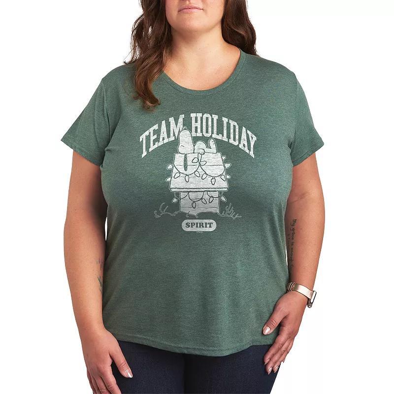Plus Size Peanuts Snoopy Team Holiday Spirit Graphic Tee, Womens Grey Red Product Image