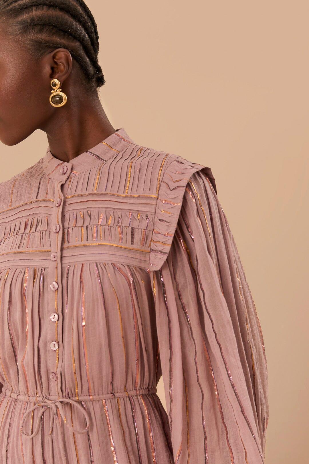 Light Pink Pleated Yoke Tiered Maxi Dress Product Image