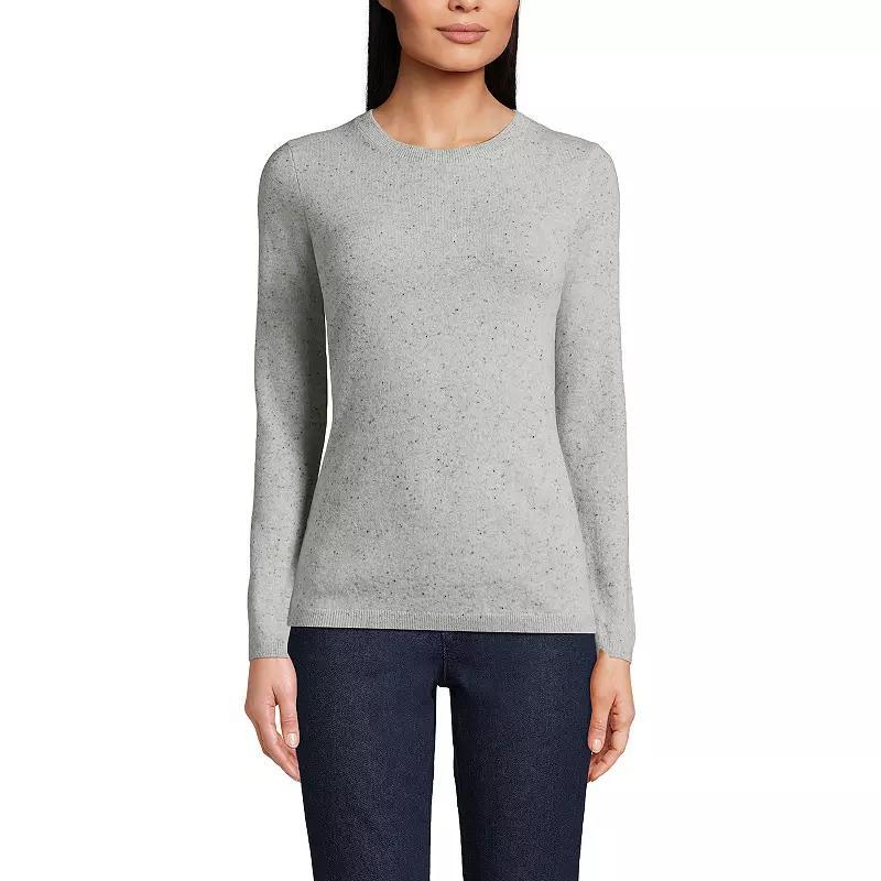 Women's Lands' End Crewneck Cashmere Sweater, Size: Large, Gray Black Donegal Product Image