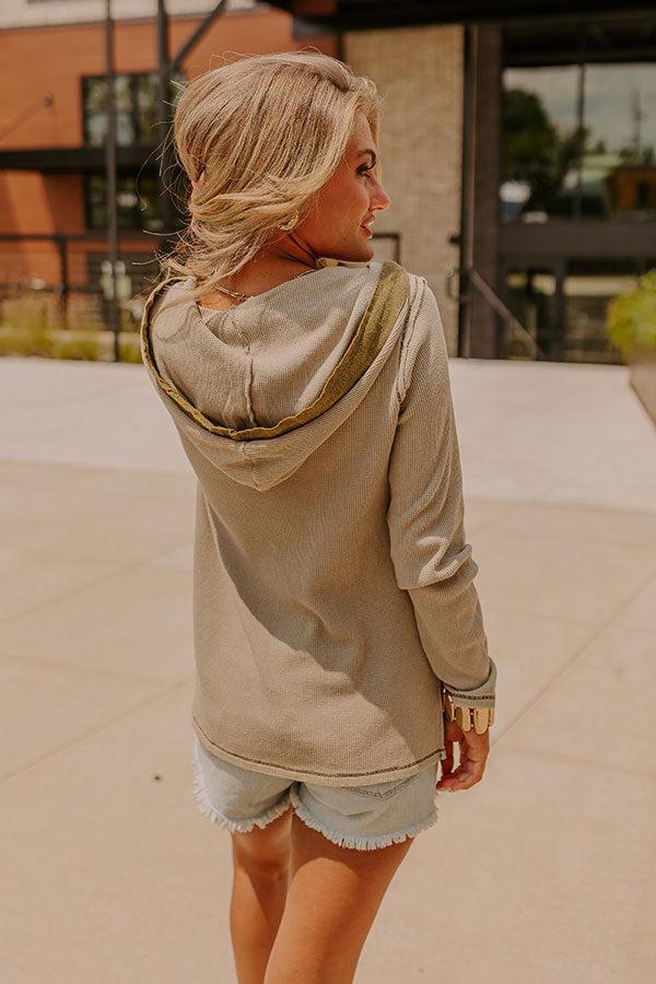 Cozy Moment Waffle Knit Hoodie in Light Sage Product Image