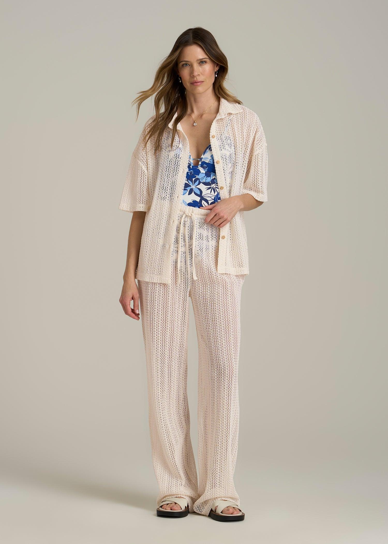 Openwork Knit Pants for Tall Women in Natural Product Image