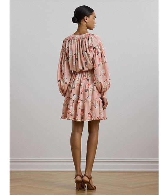 Lauren Ralph Lauren Voile Floral Print V-Neck Long Sleeves Tiered A-Line Dress Product Image