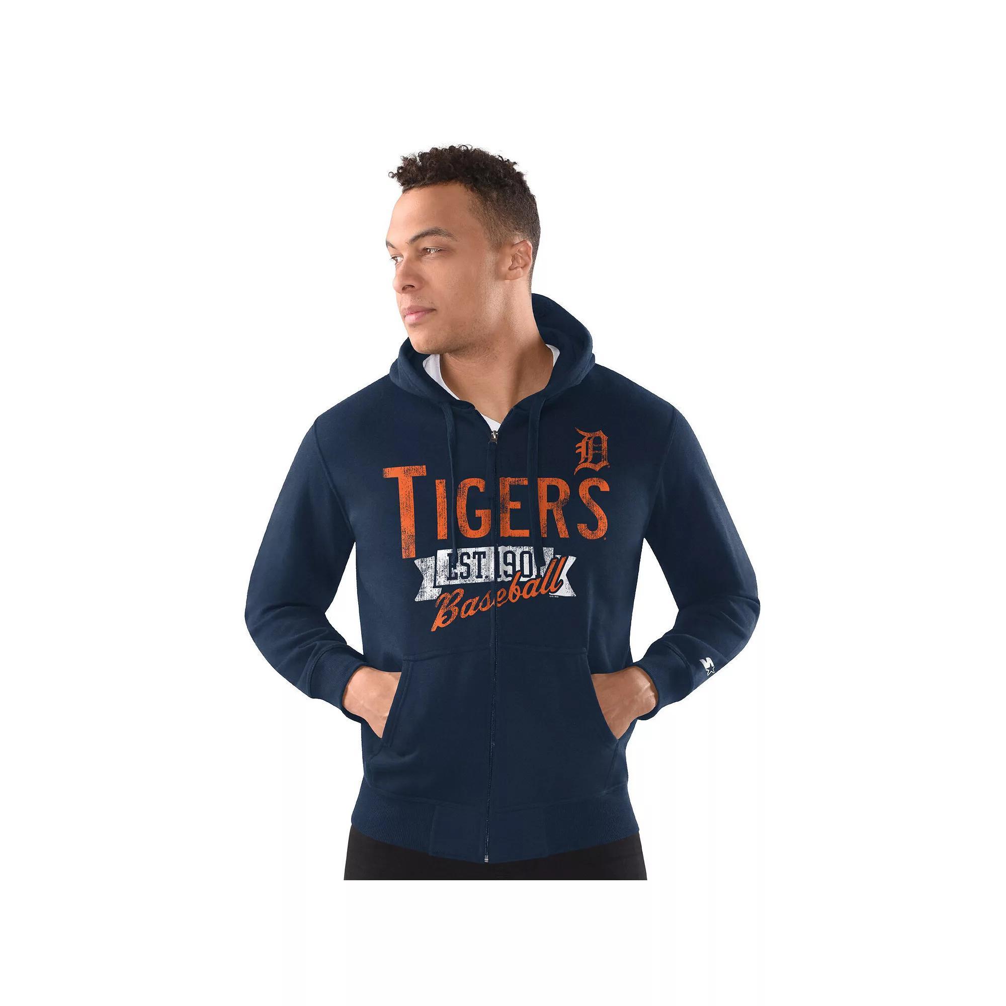 Men's Starter  Navy Detroit Tigers Distressed Full-Zip Hooded Jacket, Size: 2XL, Blue Product Image