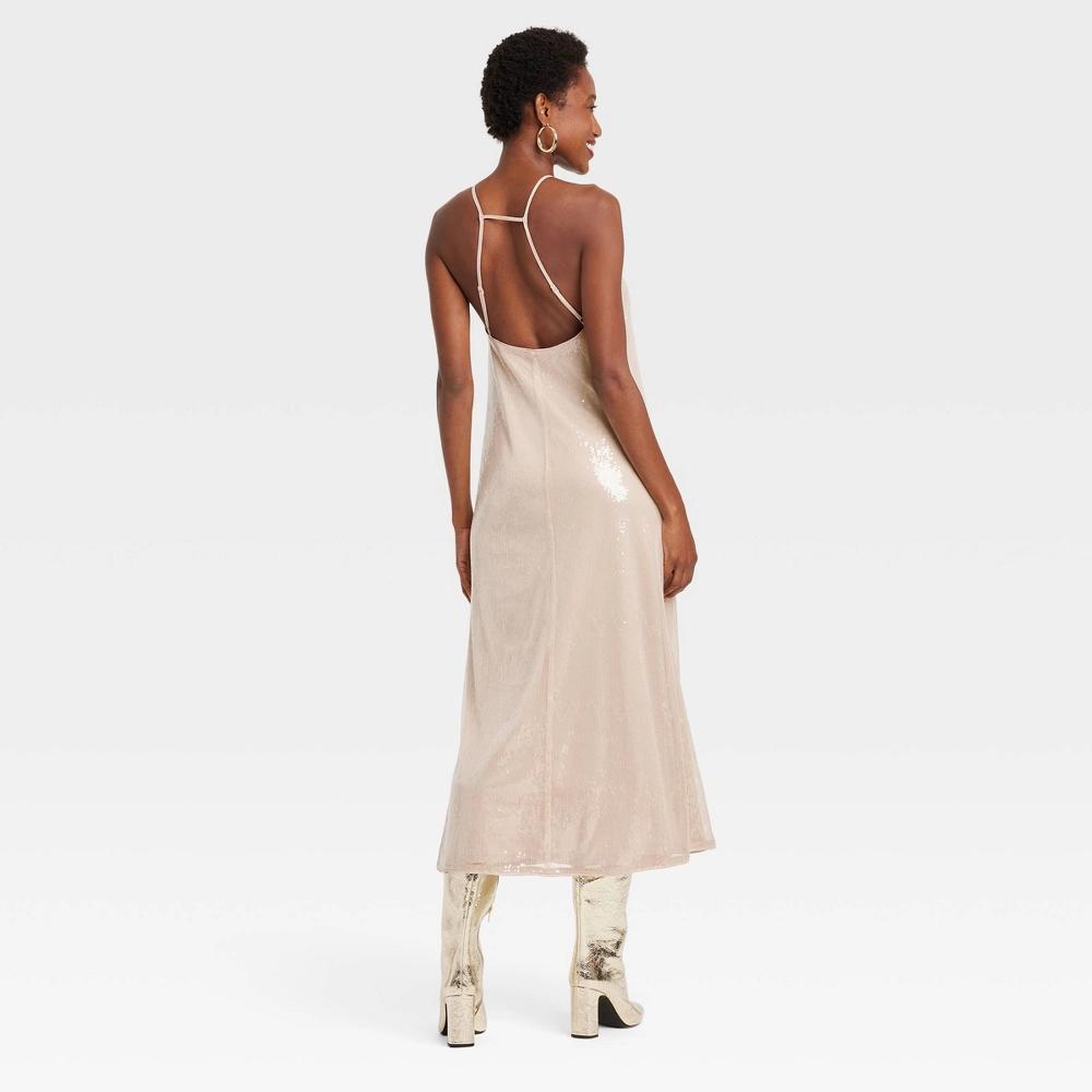 Women's Sequin Midi A-Line Dress - A New Day™ Tan S Product Image