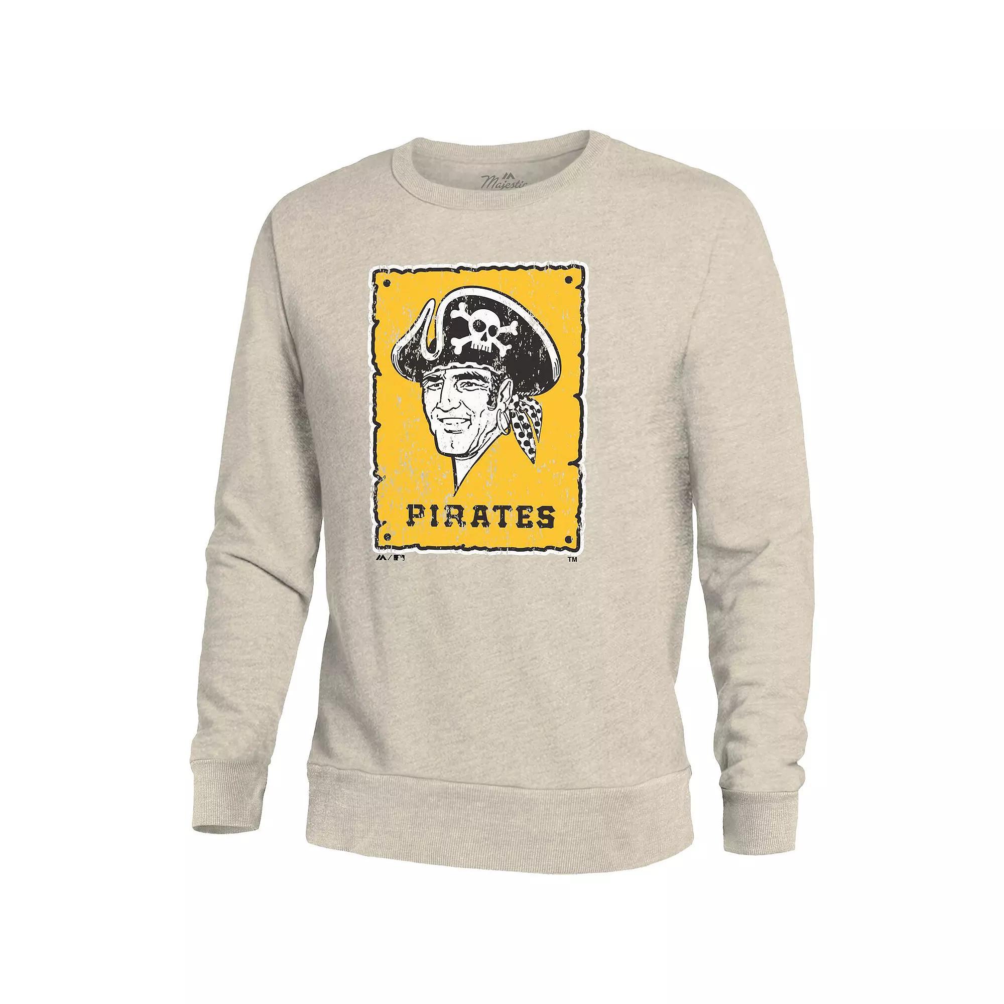 Men's Majestic Threads Oatmeal Pittsburgh Pirates Fleece Pullover Sweatshirt, Size: Large, Team Product Image
