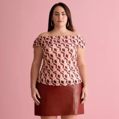 Bold Elements x Ally Brooke Short Sleeve Womens-Plus Off the Shoulder Blouse Product Image