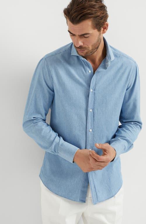 BRUNELLO CUCINELLI Men's Denim Sport Shirt In Clear Blue Product Image