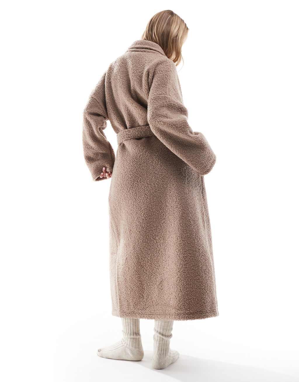 ASOS DESIGN borg maxi robe in brown Product Image