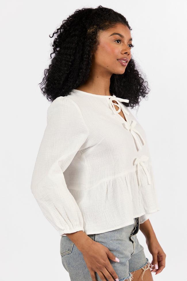 Close To Me Ivory Bow Detail Blouse SALE Product Image
