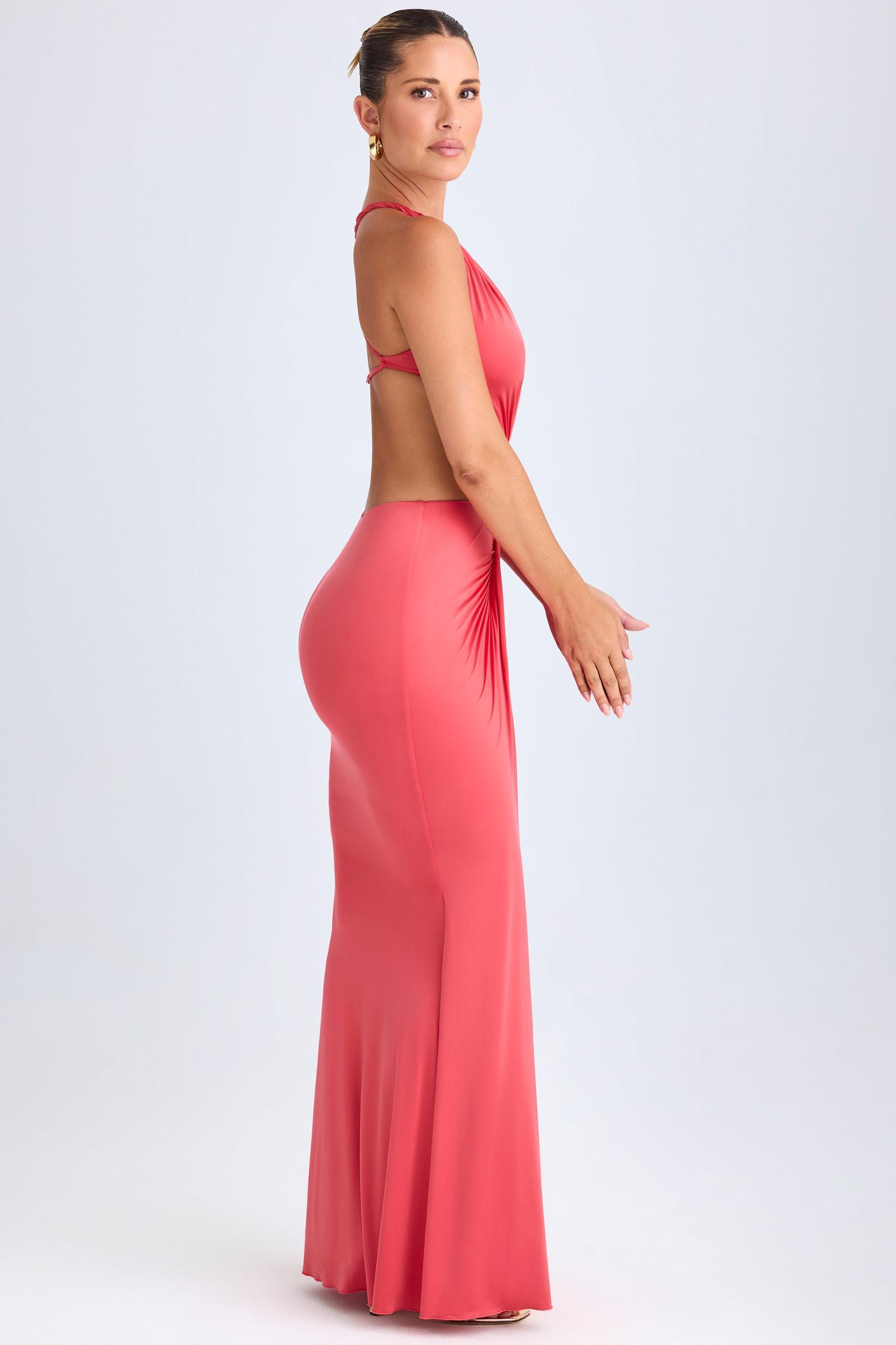 Hardware Detail Cut-Out Halterneck Maxi Dress in Coral Product Image