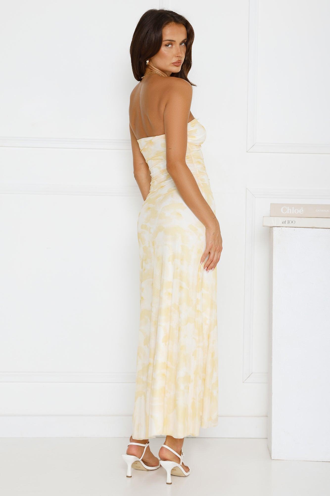 Gatsby Glow Strapless Mesh Maxi Dress Yellow Product Image