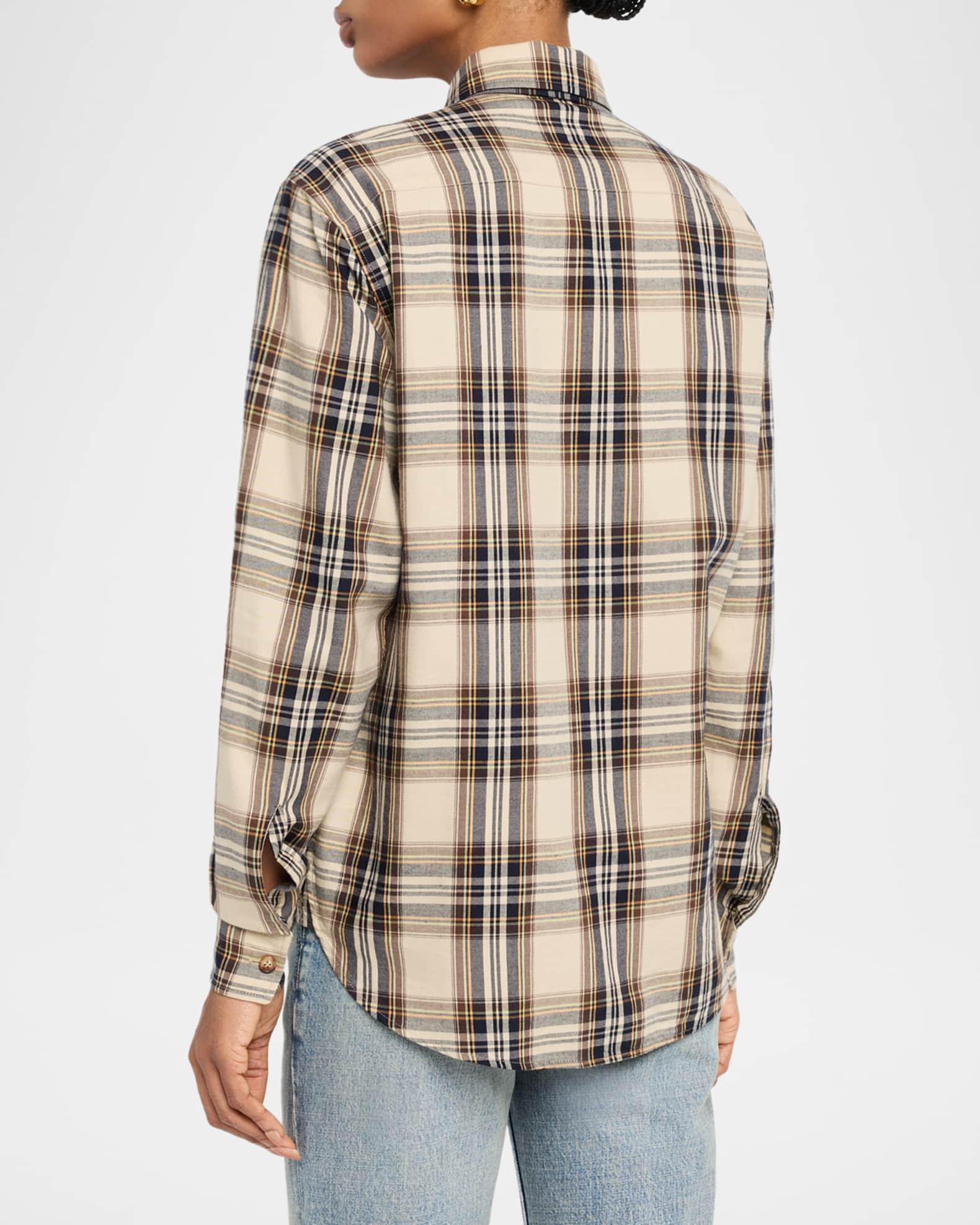 Neck-Tie Plaid Button-Down Blouse Product Image