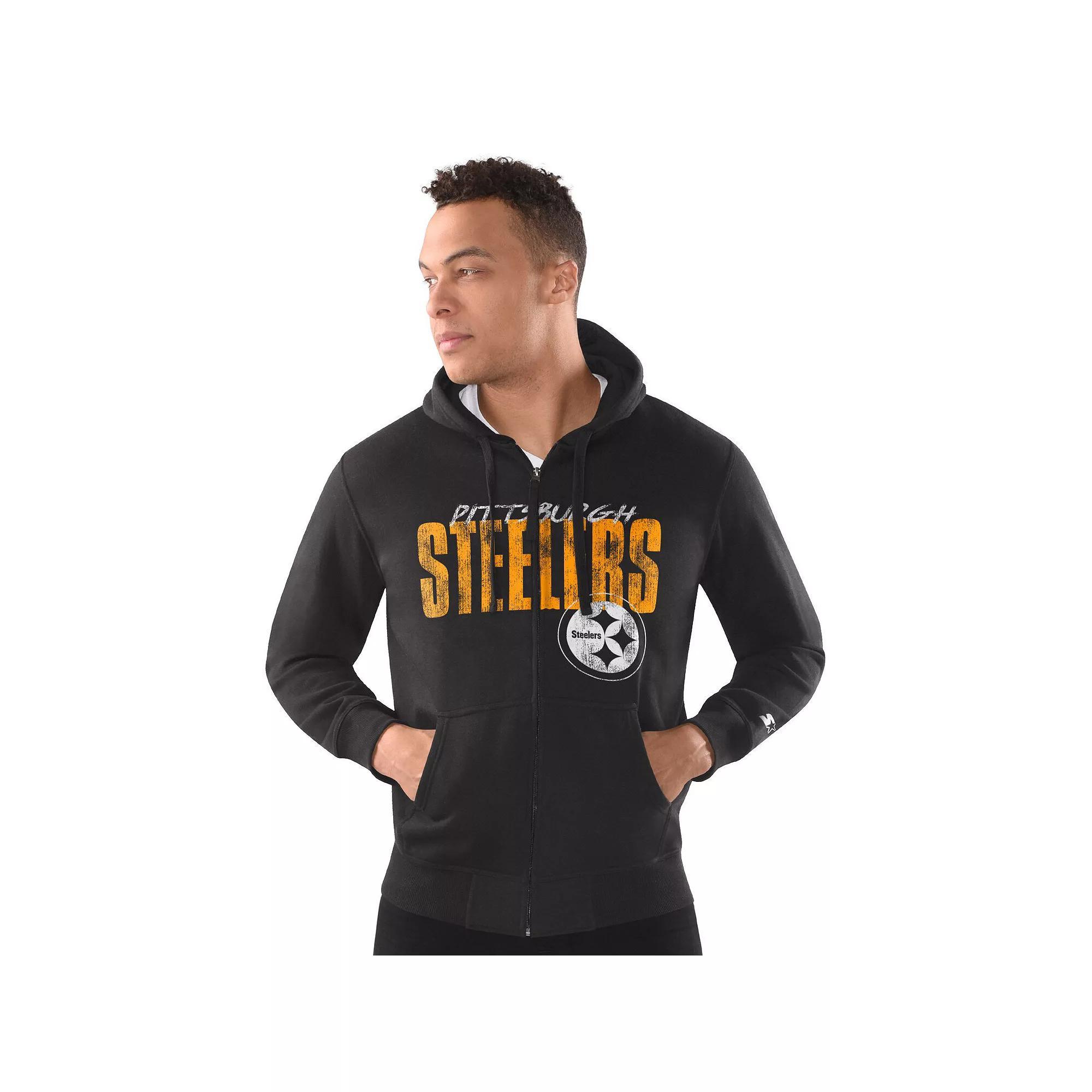 Men's Starter Black Pittsburgh Steelers Distressed Classic Full-Zip Hoodie, Size: 3XL Product Image