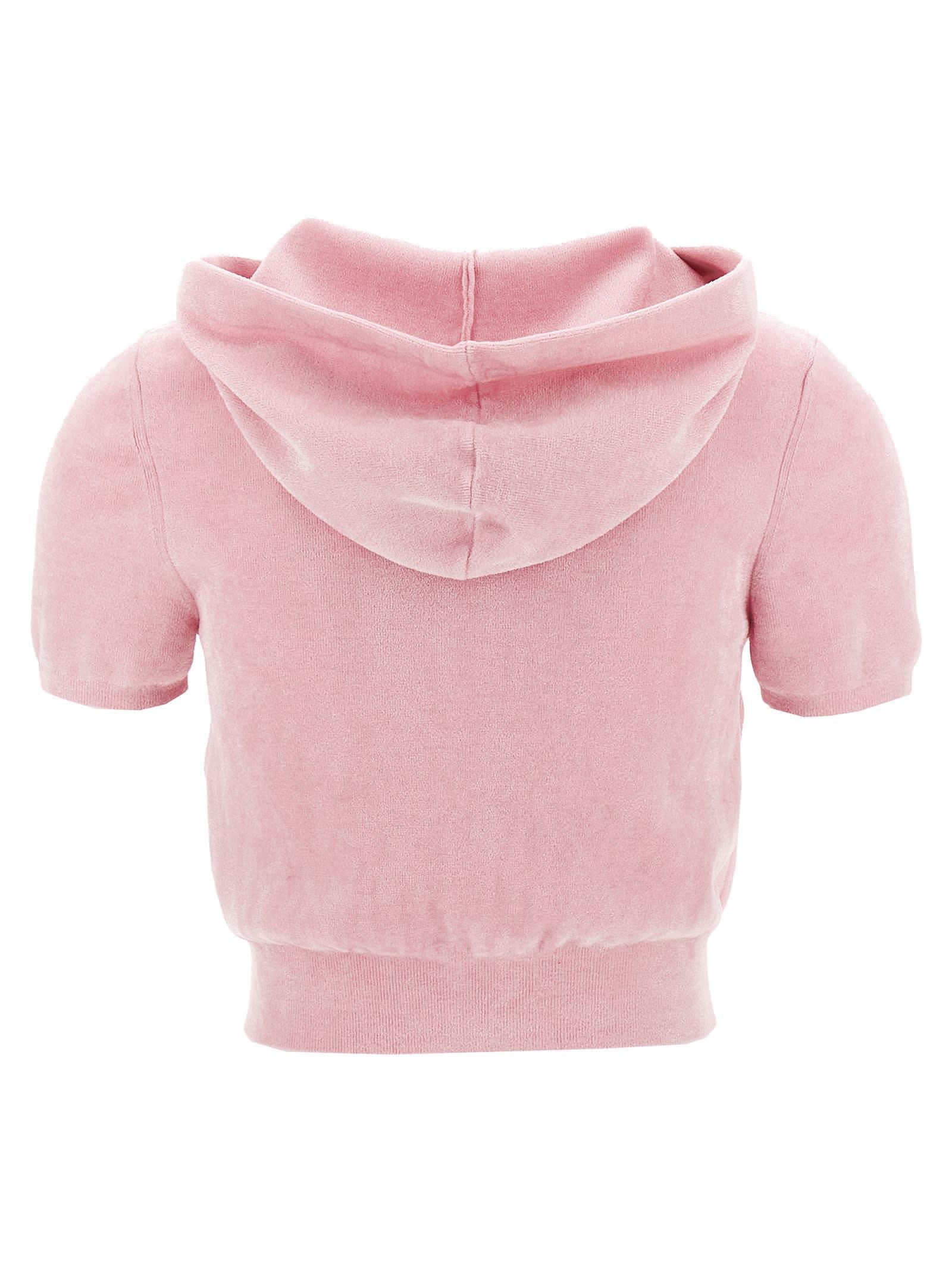 ALEXANDER WANG T Logo Chenille Cropped Hoodie In Pink Product Image