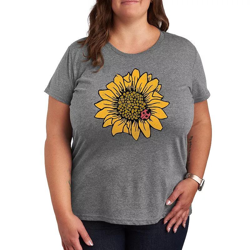 Plus Sunflower Ladybug Graphic Tee, Womens Grey Blue Product Image