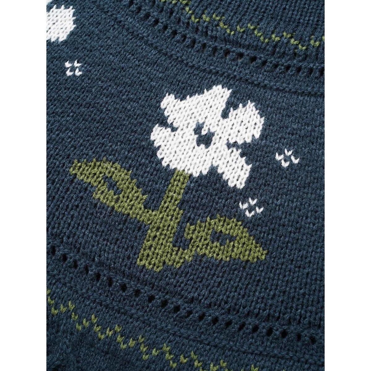 Plus Size Floral Jacquard Raglan Sleeve Pullover Indigo Women Casual Long Sleeve Round Neck Everyday Pullovers BloomChic 26/4X Product Image
