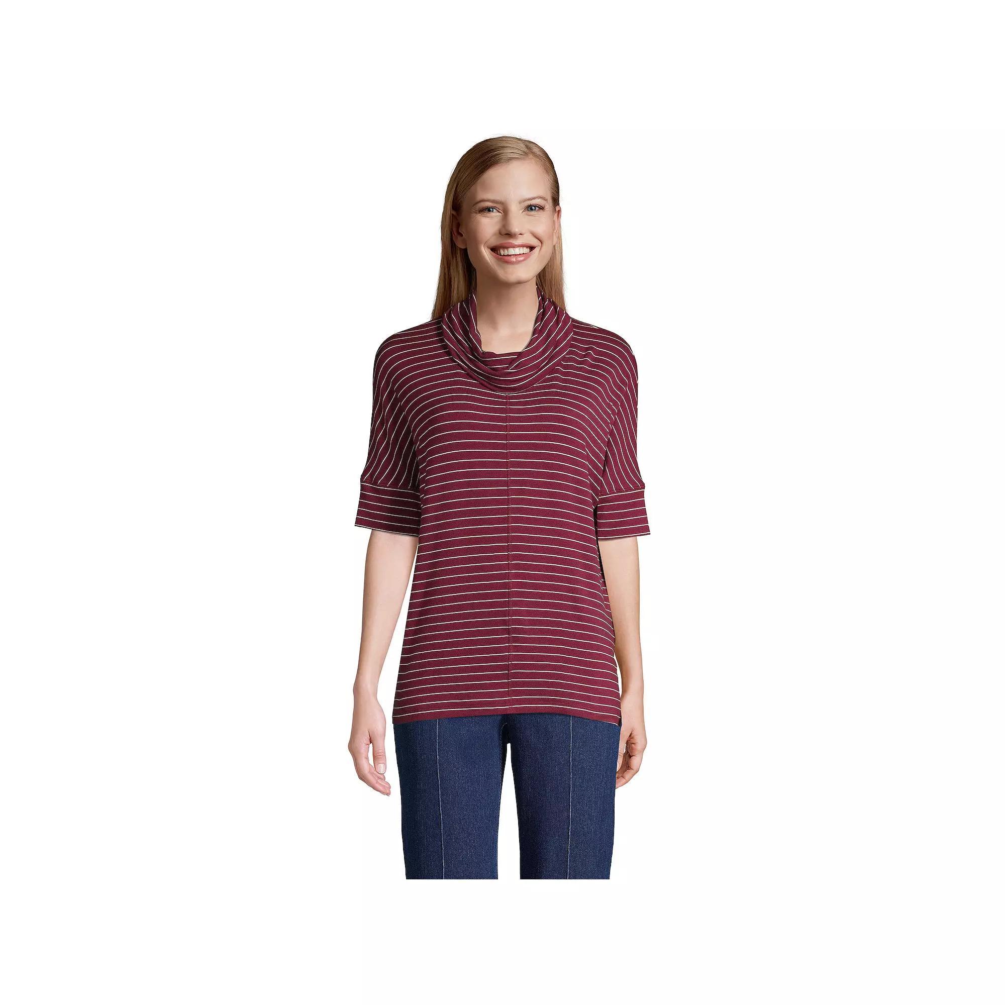 Womens Lands End Super Soft Elbow Cowlneck Top Rich Red Stripe Product Image