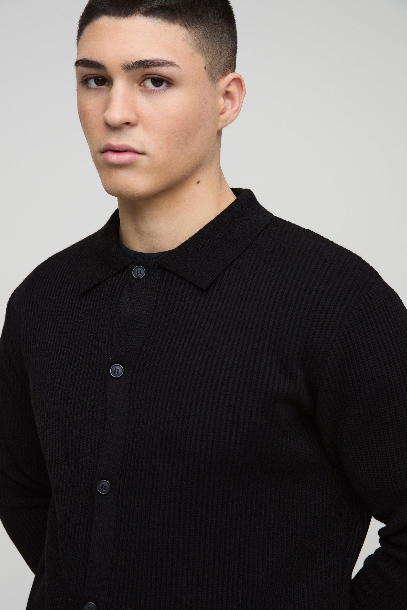 Regular Collared Knitted Shirt | boohooMAN USA Product Image