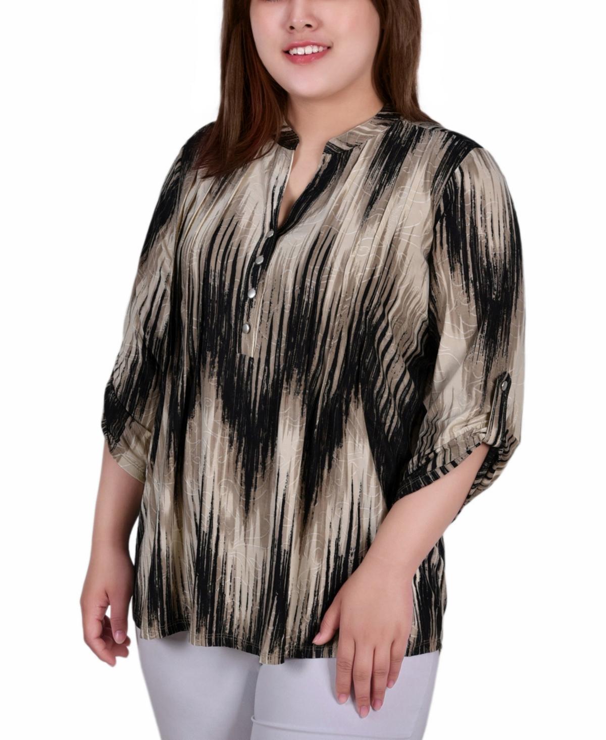 Plus Size 3/4 Roll Tab Sleeve Y-Neck Top Product Image