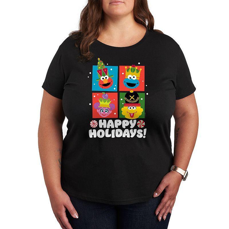 Plus Sesame Street Happy Holidays Graphic Tee, Women's, Size: 1XL, Black Product Image