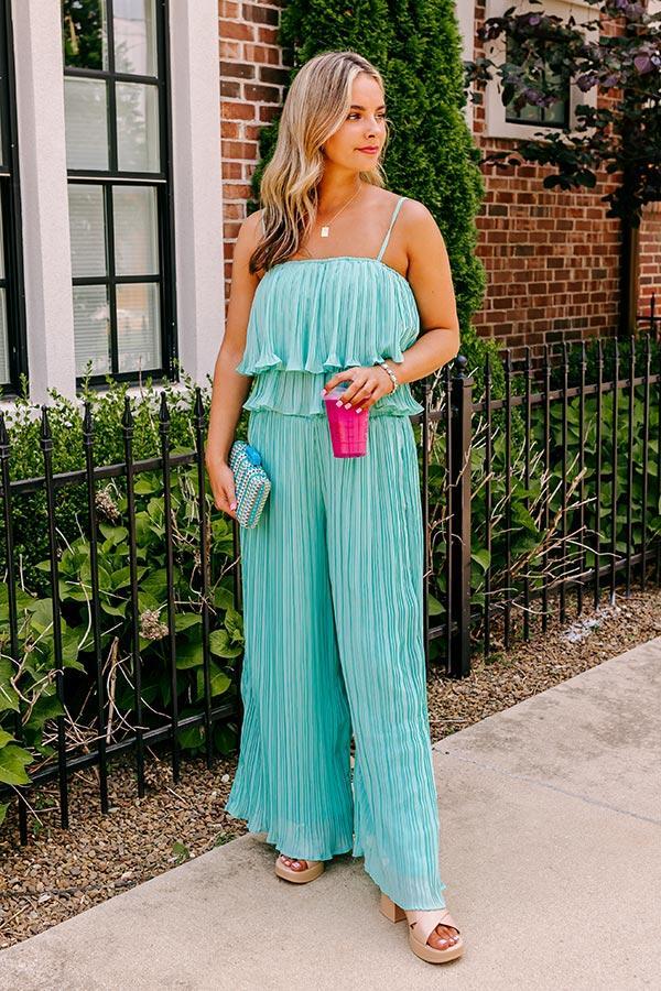 Visiting Italy Pleated Top In Aqua Product Image