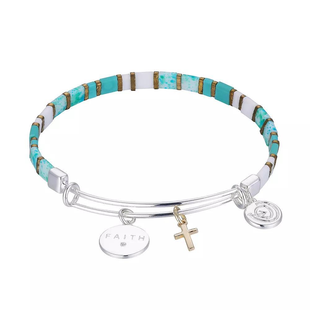 Love This Life Two-Tone Blue Multicolor "Faith" Cross Bangle Bracelet, Women's, Two Tone Product Image