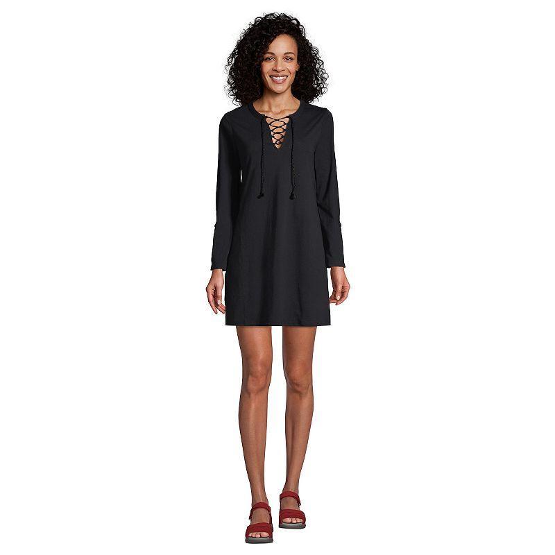 Women's Lands' End V-neck Tunic Swim Cover-Up Shirtdress, Size: Small, Black Paisley Floral Product Image