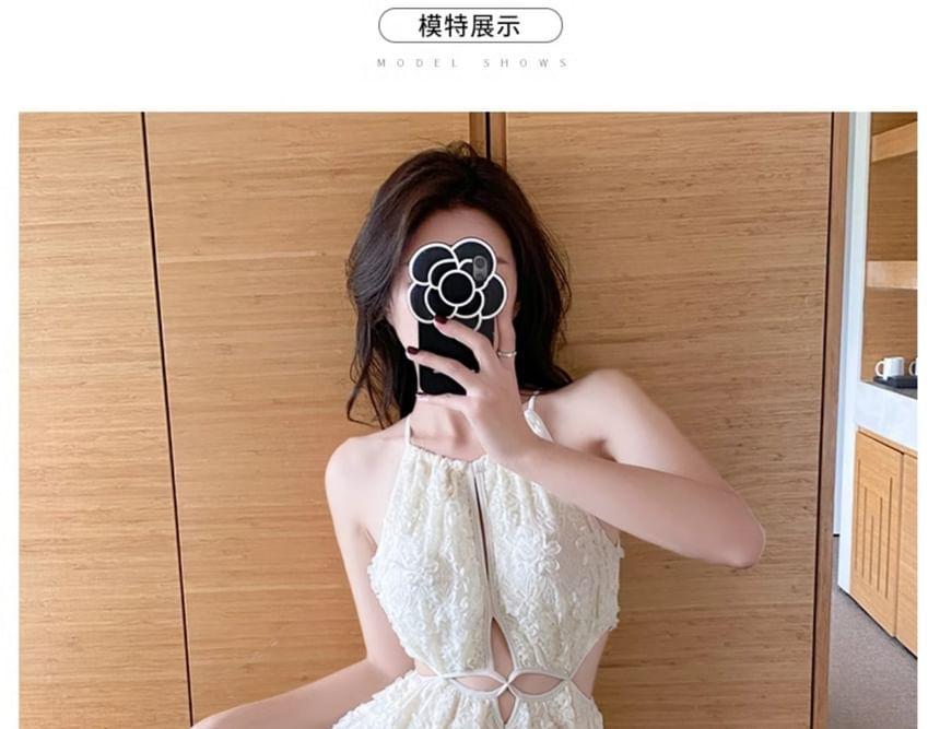 Spaghetti Strap Plain Cutout Swimdress Product Image
