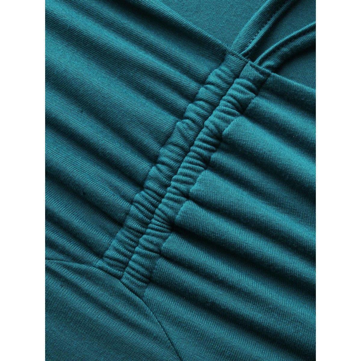 Plus Size Solid Ruched Tie Knot T-shirt Aegean Women Elegant Tie knot Asymmetrical Neck Skinny Everyday T-shirts BloomChic 18-20/2X Product Image