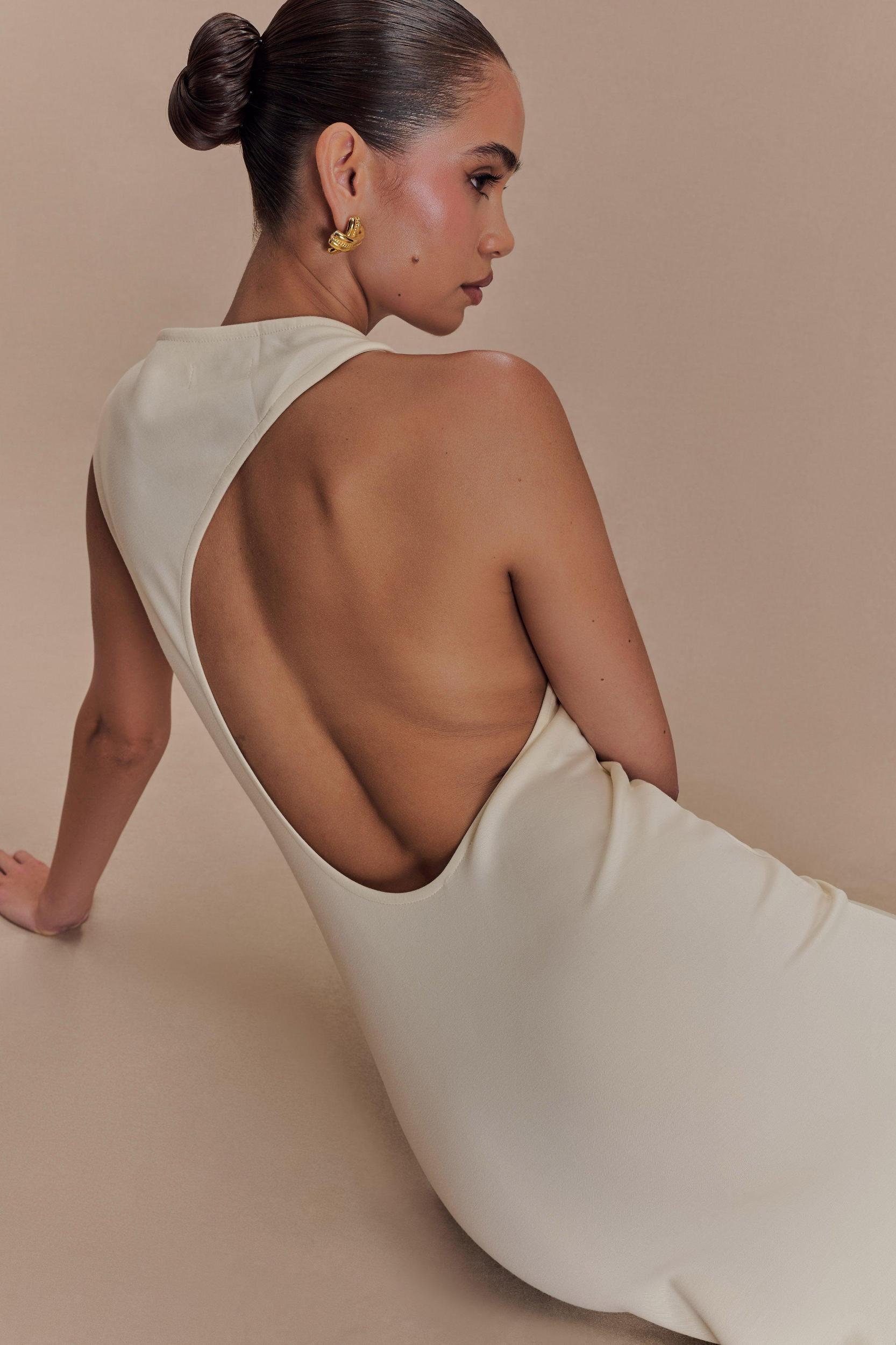 Katerina Scuba Jersey Cut Out Maxi Dress - Ivory Product Image