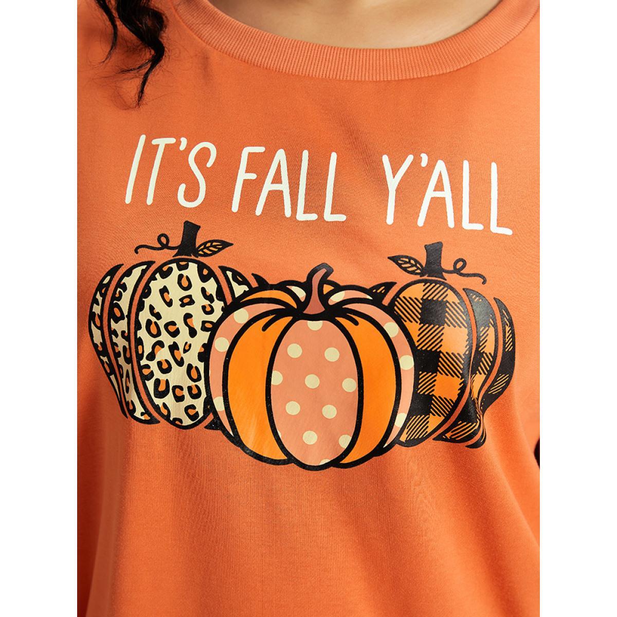 Plus Size Halloween Pumpkin Crew Neck Elastic Cuffs Sweatshirt Women Coral Casual Elastic cuffs Festival-Halloween Sweatshirts BloomChic 18-20/2X Product Image