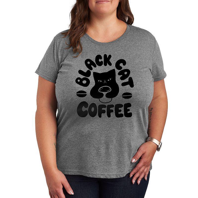 Plus Black Cat Coffee Graphic Tee, Womens Product Image