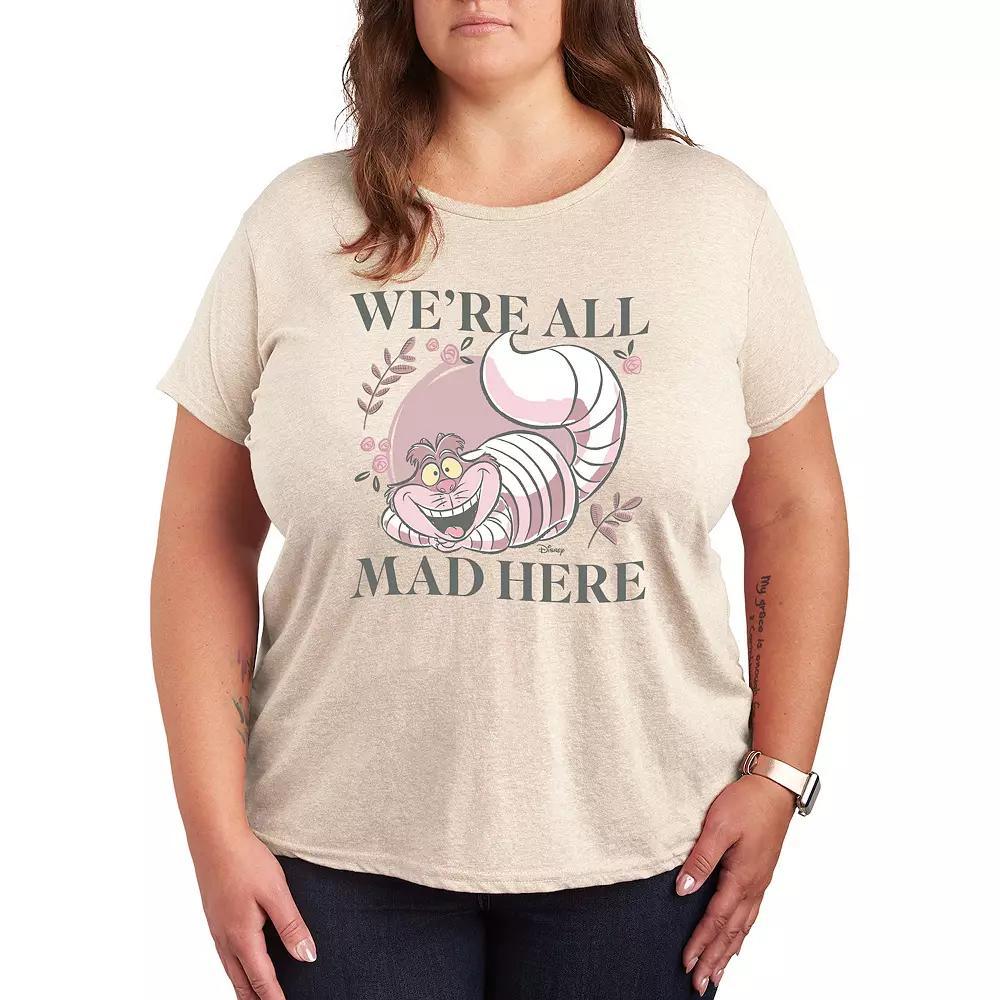 Disneys Alice in Wonderland Cheshire Cat Plus All Mad Graphic Tee, Womens Product Image