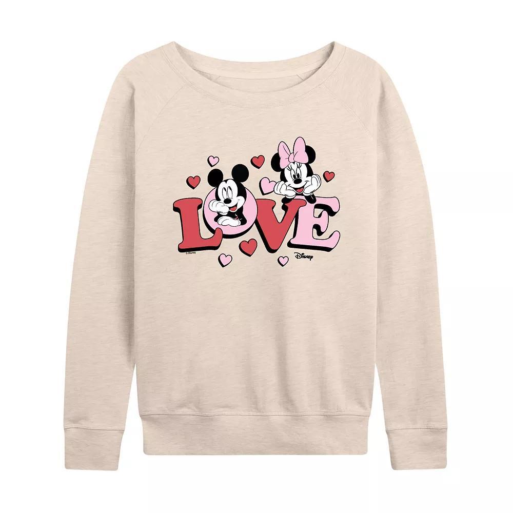 Disney's Mickey & Minnie Mouse Women's Love French Terry Long Sleeve Tee, Size: XL, Beige Product Image