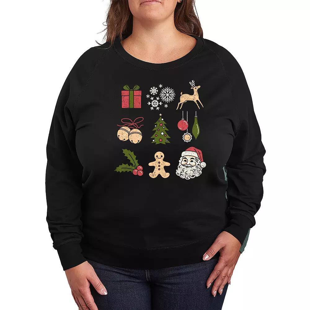 Plus Size Christmas Icon Grid French Terry Long Sleeve Tee, Womens Product Image