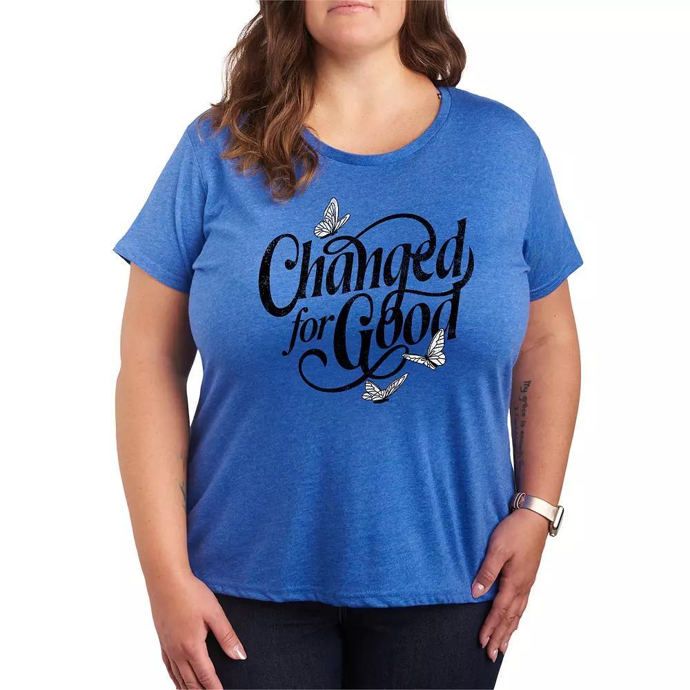 Plus Size Changed For Good Butterflies Graphic Tee, Womens Grey Royal Blue Product Image