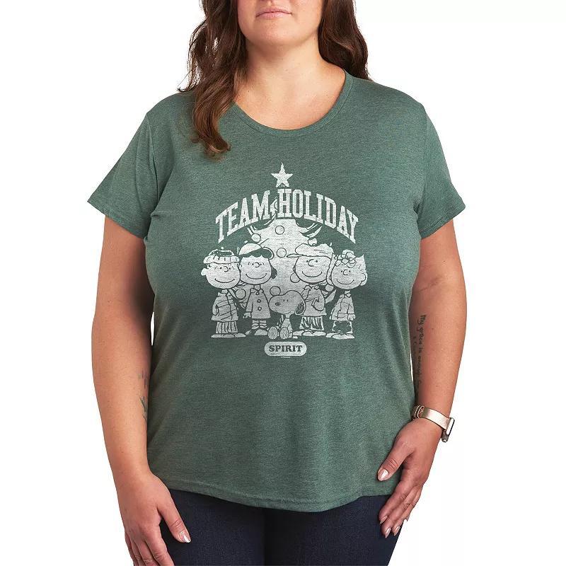 Plus Size Peanuts Team Holiday Spirit Graphic Tee, Womens Grey Red Product Image