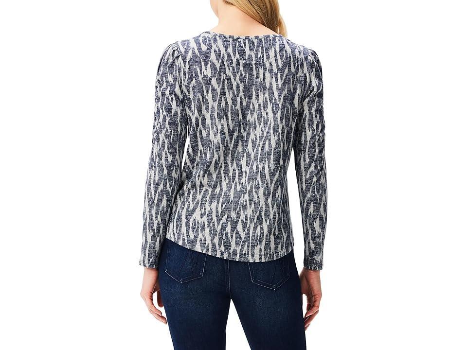 NIC+ZOE Nzt Ikat Long Sleeve Ruched Tee (Indigo Multi) Women's Clothing Product Image