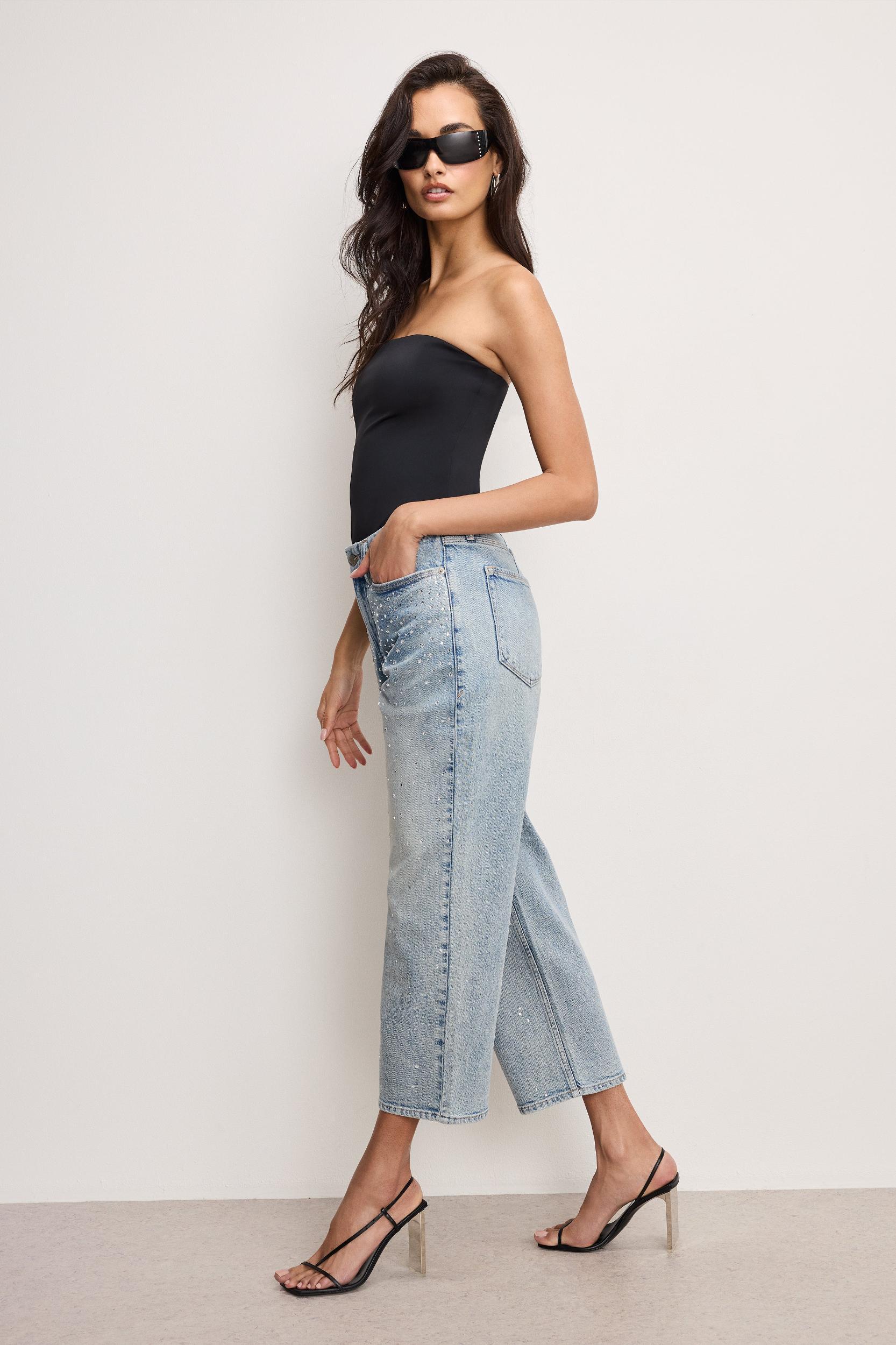 CRYSTAL STARS GOOD 90S CROPPED JEANS | INDIGO908 Product Image