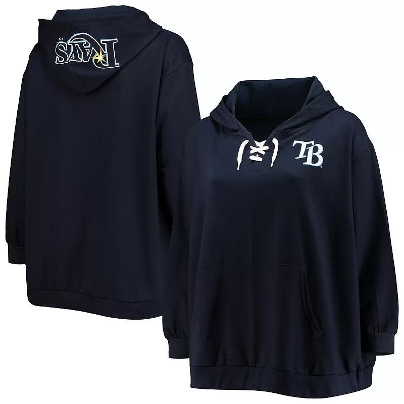 Women's Navy Tampa Bay Rays Plus Size Lace-Up V-Neck Pullover Hoodie, Size: 2XL, Blue Product Image